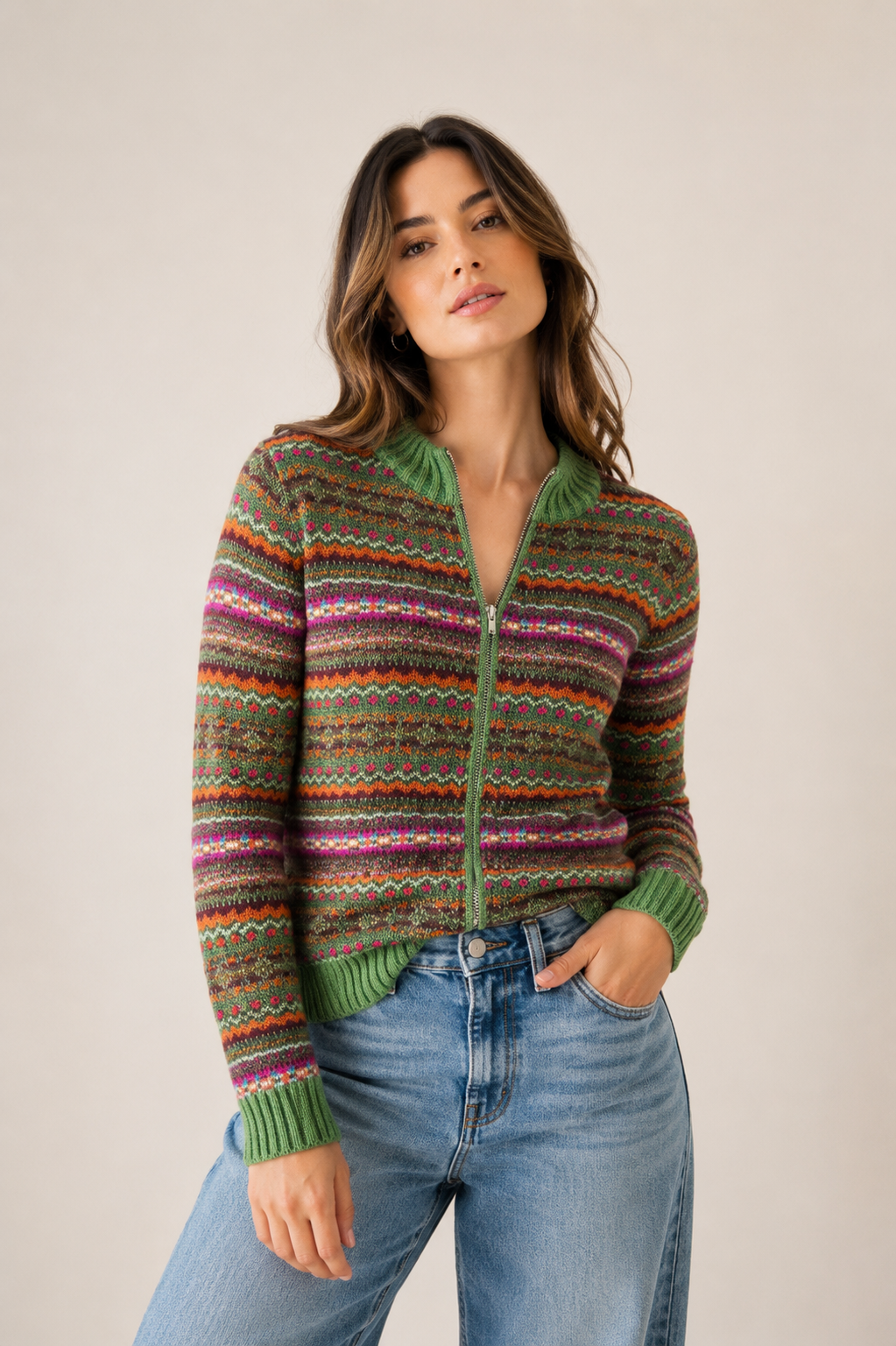 CAMPERA CON CIERRE VERDE ART 7600