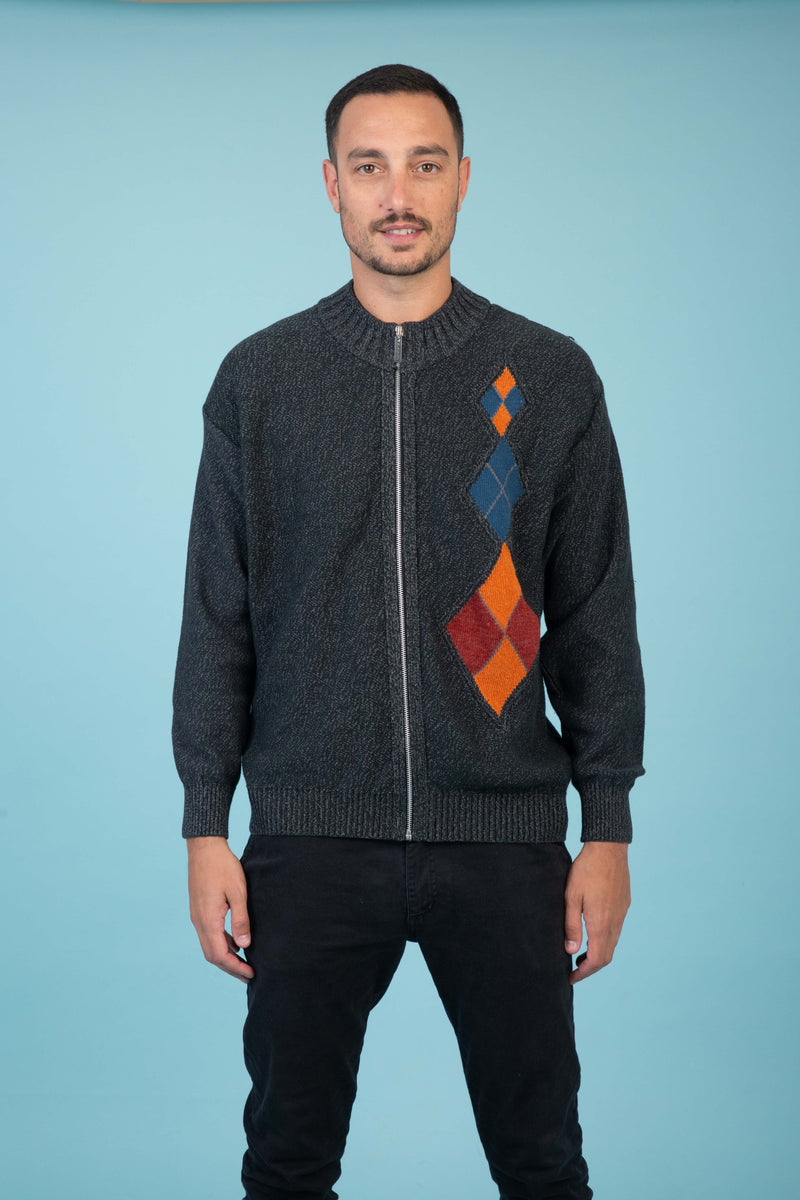 CAMPERA CIERRE ALGODÓN ROMBOS NEGRA - ART.4906
