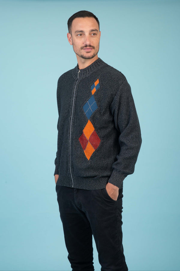 CAMPERA CIERRE ALGODÓN ROMBOS NEGRA - ART.4906