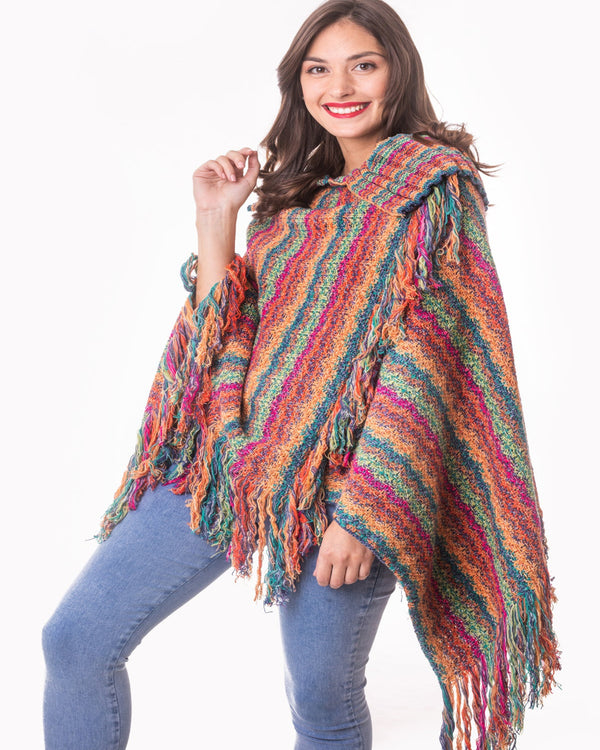 PONCHO CON FLECOS LANA MULTICOLOR - ART. 7988