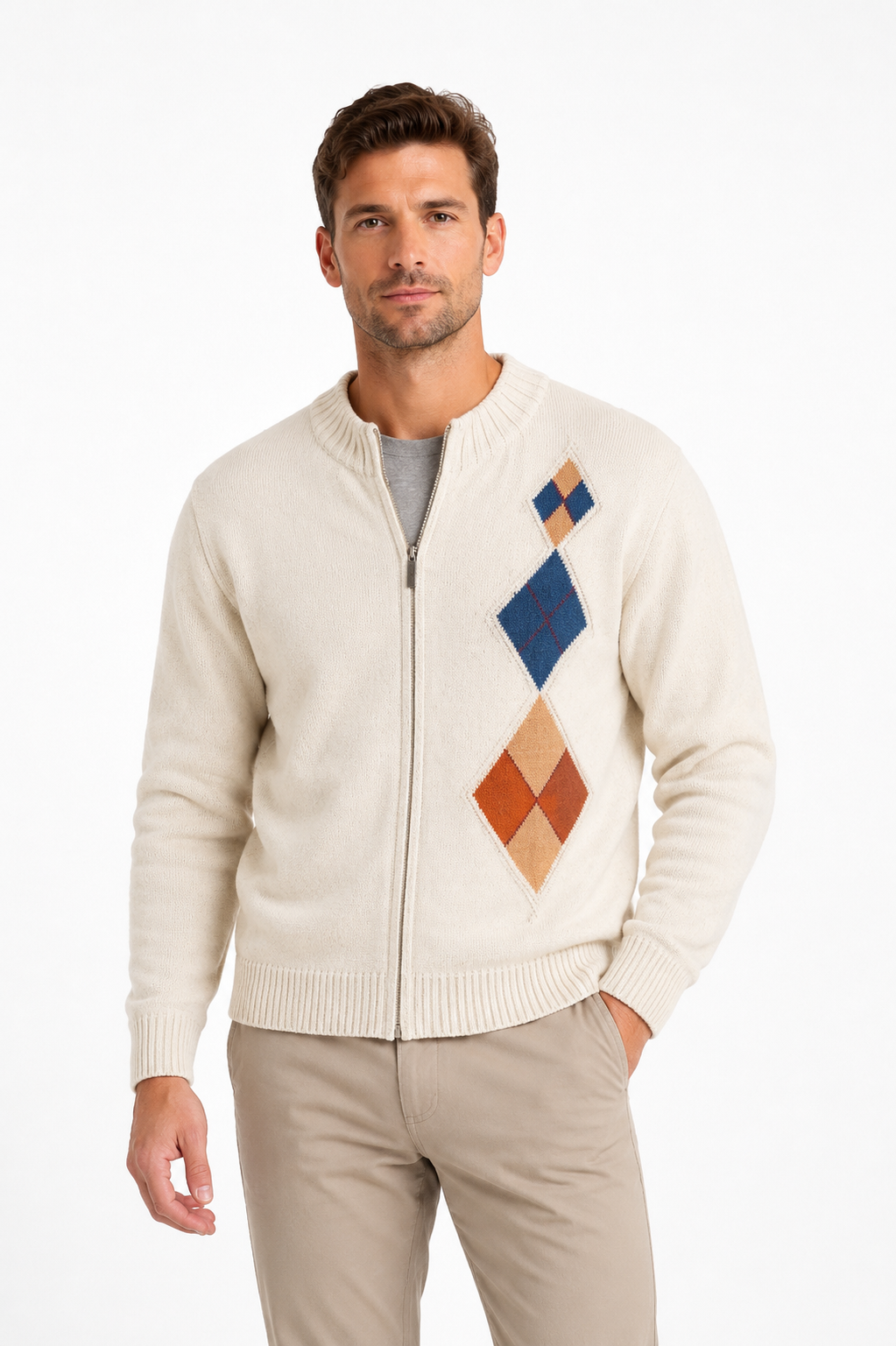 CAMPERA CON CIERRE ROMBOS CRUDA ART 4906