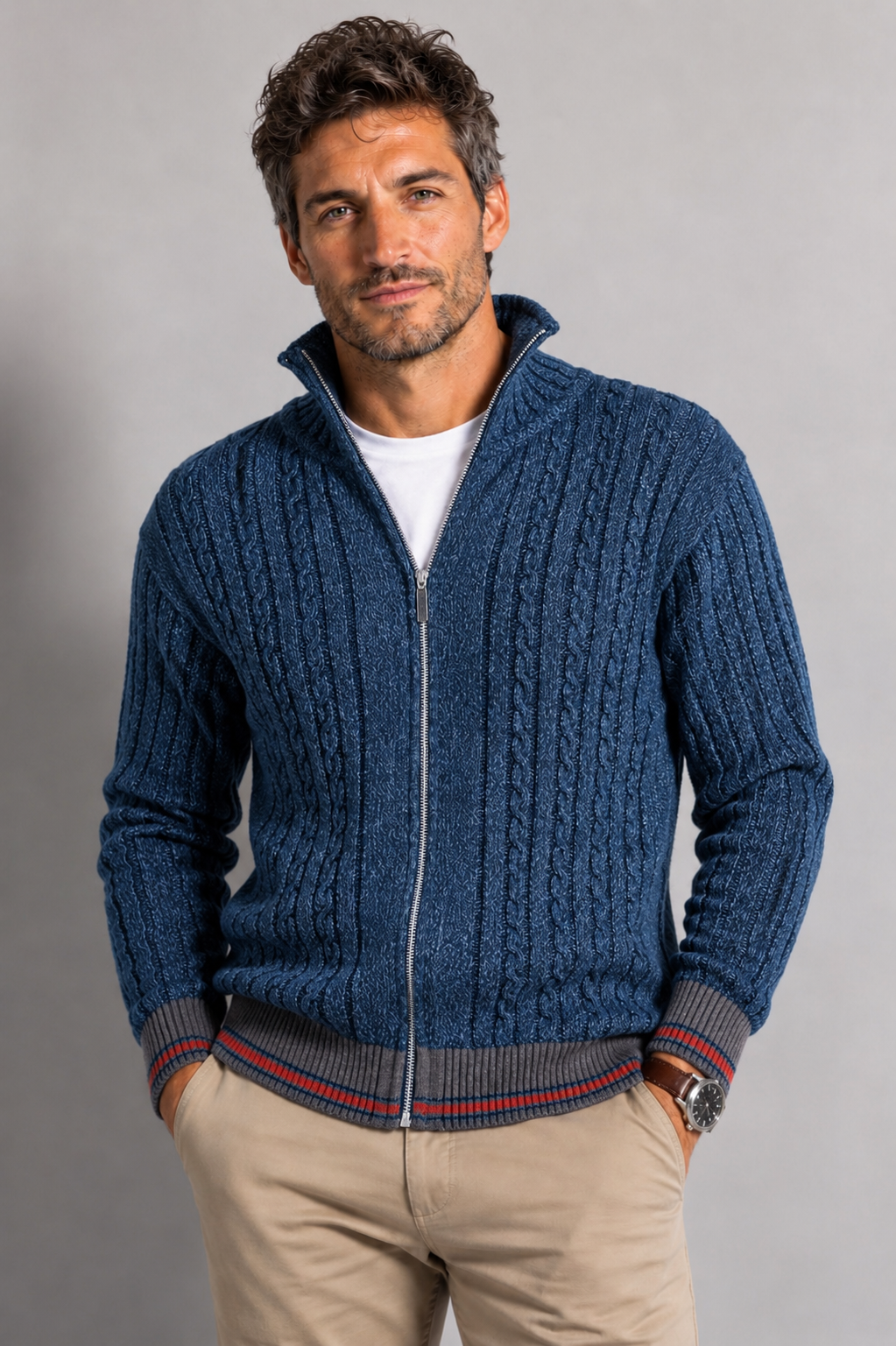 CAMPERA AZUL CON PUÑO COMBINADO ART i275