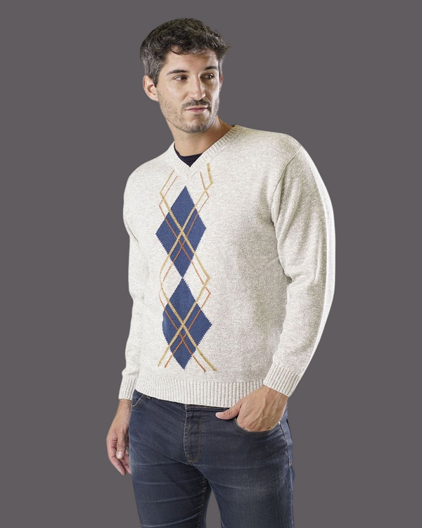 ESCOTE V LANA ROMBOS CRUDO - ART.4954