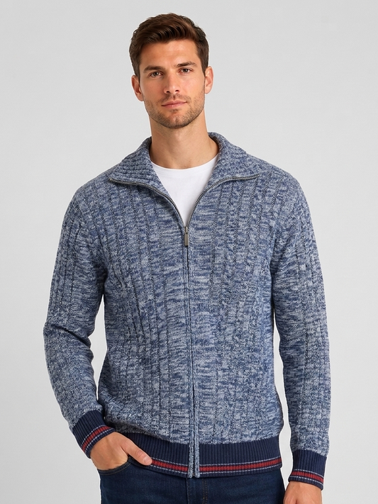CAMPERA AZUL MOLINE CON PUÑOS COMBINADOS ART i275