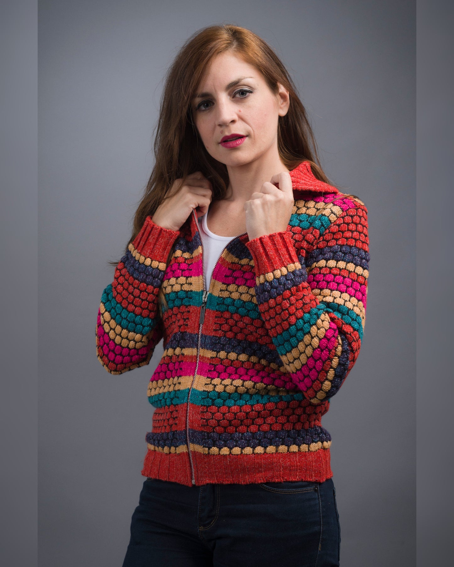 CAMPERA CIERRE LANA MULTICOLOR LADRILLO - ART.7723