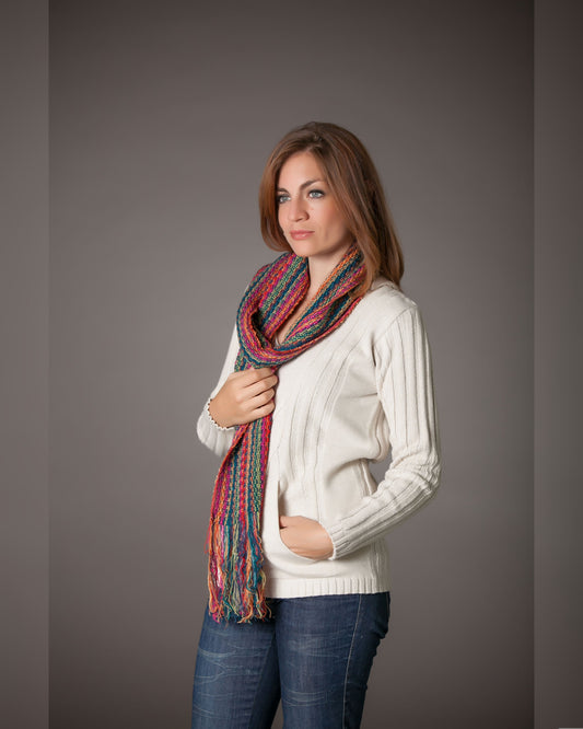 BUFANDA CON FLECOS LANA MULTICOLOR - ART.301