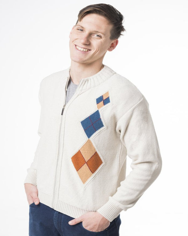 CAMPERA CON CIERRE ALGODÓN ROMBOS CRUDA - ART.4906