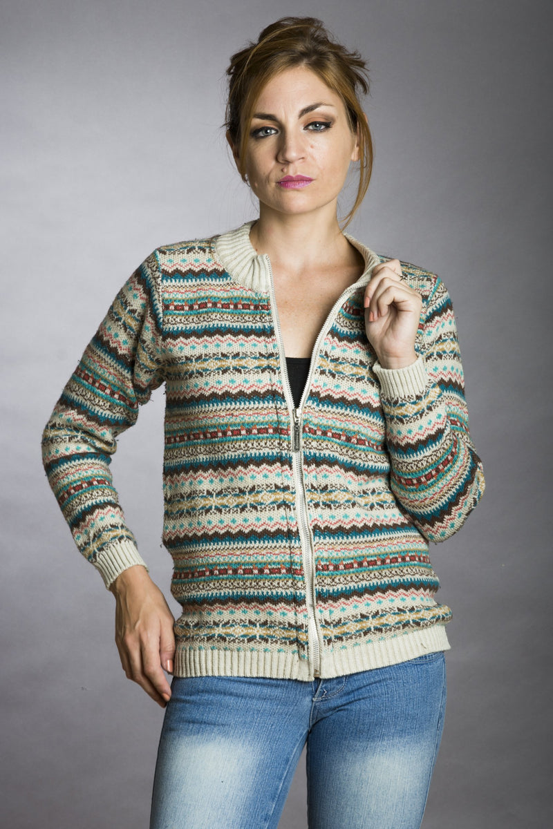 CAMPERA CON CIERRE  JACQUARD CRUDO (ART. 7600)