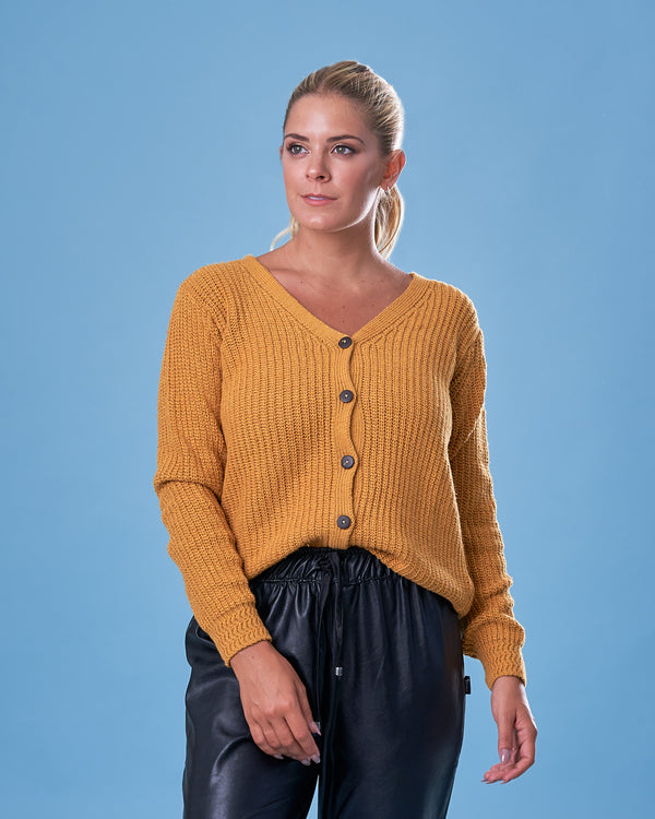 CARDIGAN PERLE MOSTAZA (ART. 7977)