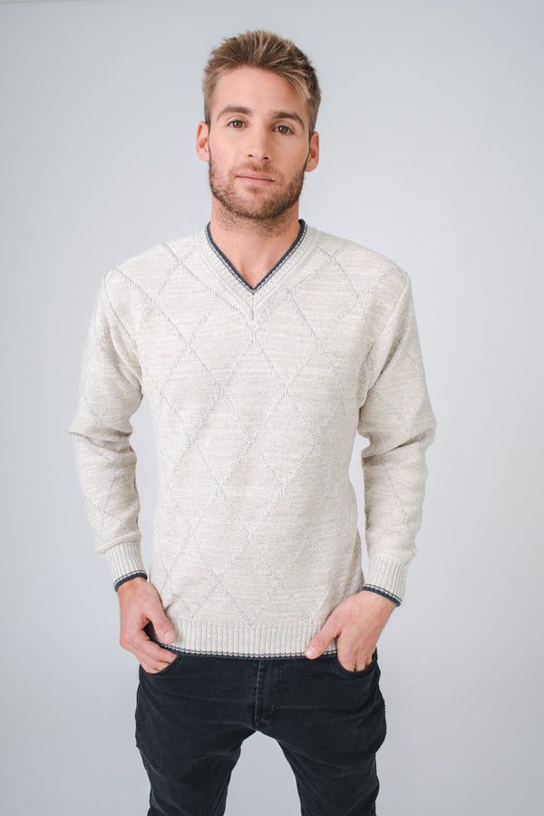 ESCOTE V JERSEY REVEZ LINKS-ROMBOS CRUDO (ART. 1810)