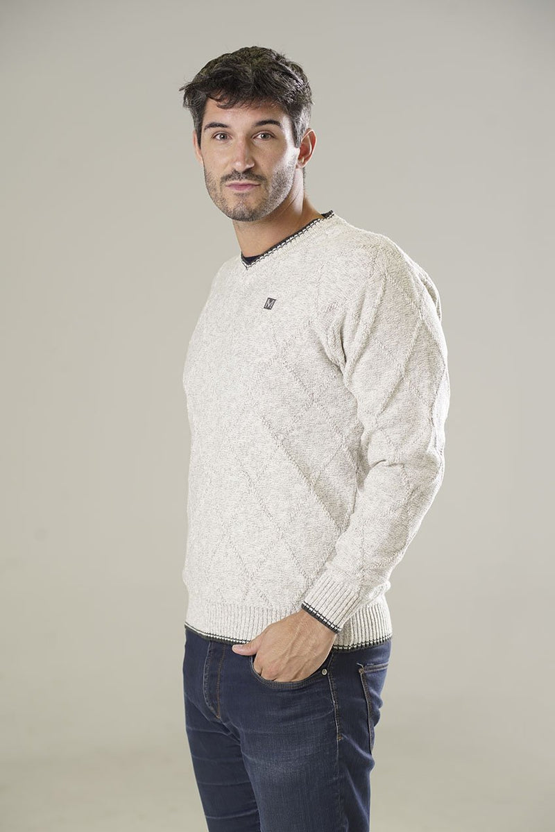ESCOTE V JERSEY REVEZ LINKS-ROMBOS CRUDO (ART. 1810)
